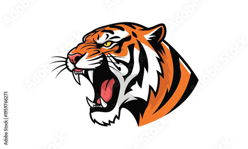 Roaring tiger head showing aggression and power, wild animal mascot