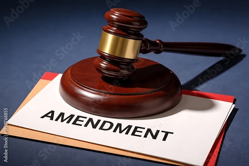 Wooden gavel on an amendment document symbolizes legal changes and the judicial process for new laws.