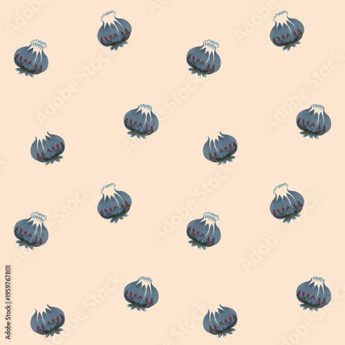 Vector seamless pattern from hand painted ornate blue flowers on a beige background