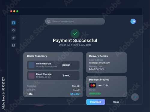 Subscription Service Payment Confirmation Screen