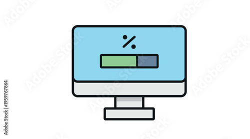Computer system update progress bar icon with percentage on screen, modern flat vector illustration of software loading or installing process