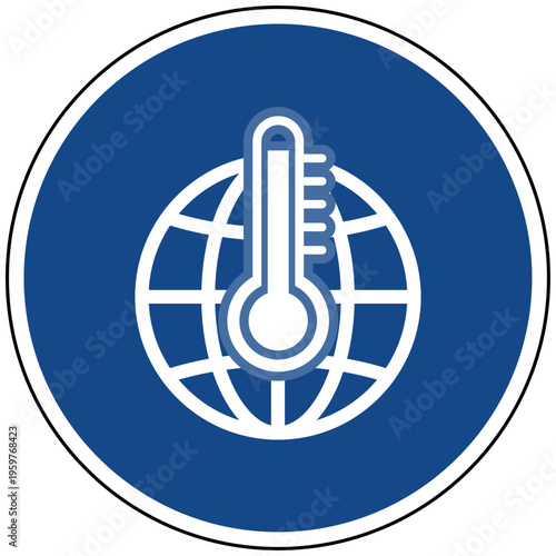 Erderwärmung Global Warming Klimawandel Vektor Illustration Globus Thermometer Hitze Umwelt Klima Weltkugel Blaues Schild