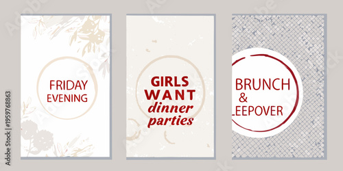 A set of three vertical social media templates with text and floral designs