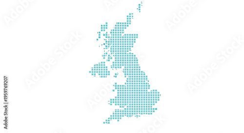 A pixelated teal colored map representing the geographical shape of the united kingdom high quality professional