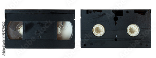 Black VHS cassette front and back isolated on transparent background PNG