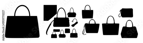 Handbag fashion silhouette set with bold minimalist line art featuring handbags, fashion, elegance with style and design fashion