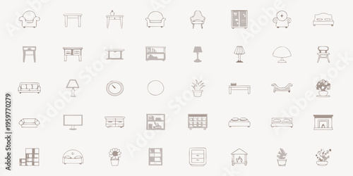 Collection of minimalist furniture icons in a light neutral color scheme