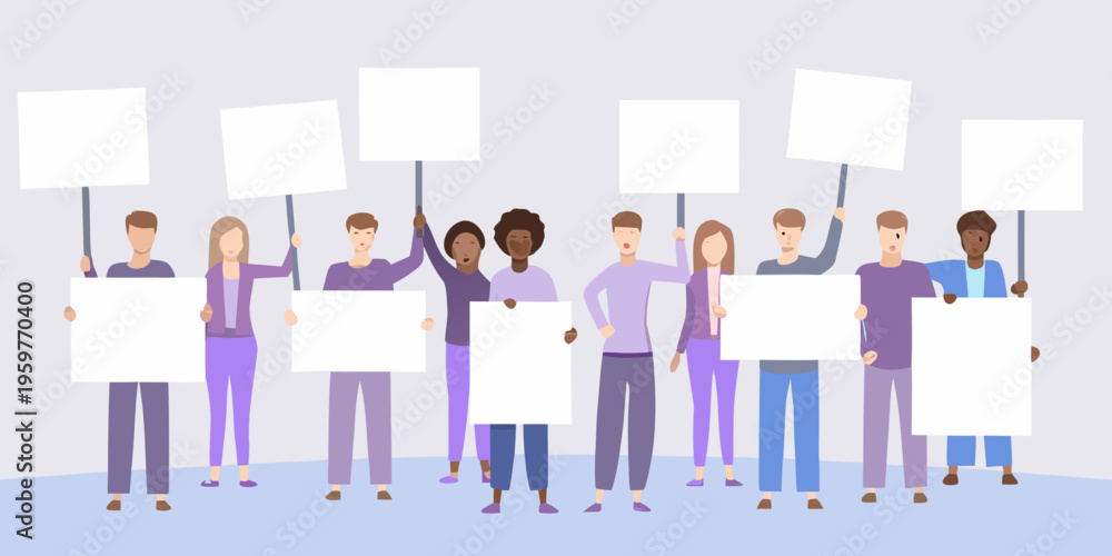 Fototapeta premium Diverse group of people holding blank signs potentially for a protest