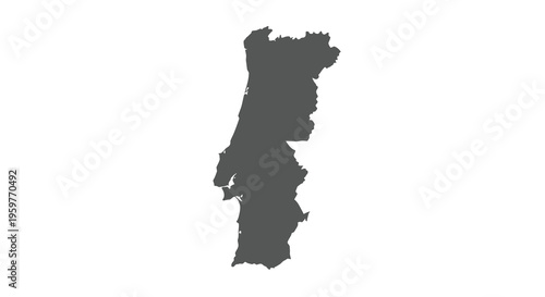 A stark black silhouette depicts the geographical shape of portugal on white high quality professional detailed