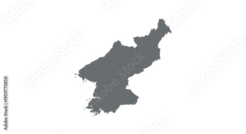 A stark black silhouette depicts the geographical shape of north korea against white high quality professional
