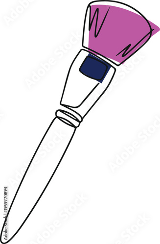 Minimalist One Line Art Makeup Brush Illustration with Pink Bristles for Beauty Salon Branding and Cosmetics Marketing