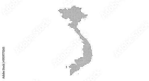 A dotted representation of the country of vietnam showcasing its distinctive s shaped geographical form
