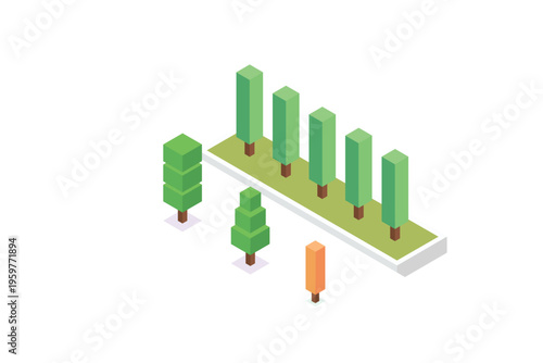 Isometric City Park With Streetlights