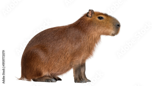 Full-body profile of a charming capybara, a large South American rodent, looking placid