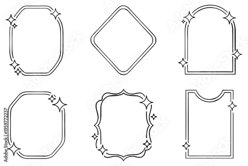 Collection of six decorative frames with star accents, featuring geometric and ornamental designs for creative projects