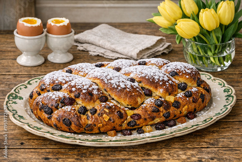 Traditional Dutch Paasstol on Rustic Breakfast Table