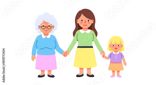 A heartwarming vector illustration of three generations of women holding hands together