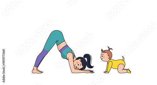 A woman and a baby engaging in a fun yoga session together at home