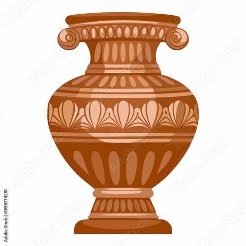An illustrated ancient greek amphora with decorative patterns and details