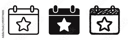 Calendar with star icon set. Concept of important event, favorite date, special day, or premium schedule reminder.