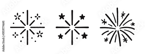 Fireworks and sparkler icon set. Concept of celebration, party, festive events, and joyful occasions.