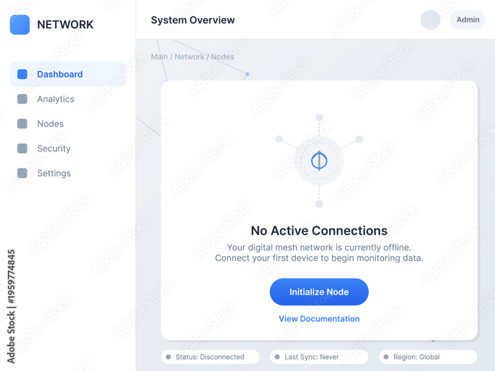 Obraz premium Network Dashboard No Active Connections Screen