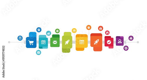 Modern Business Process Flow with Icons: Timeline Infographic for Workflow, Strategy & Development Stages