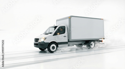 Wallpaper Mural White delivery truck transporting cargo at high speed Torontodigital.ca