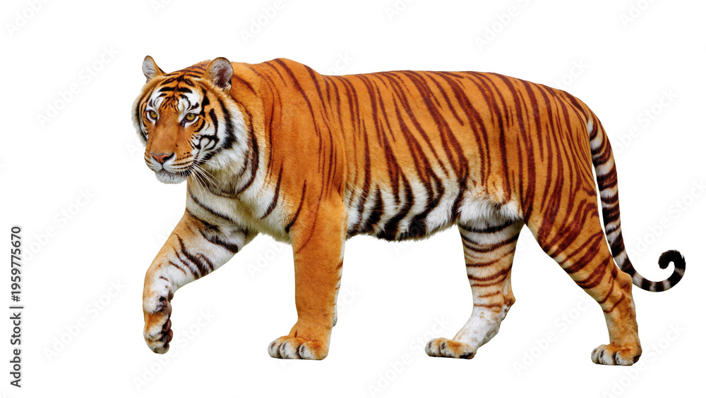 Obraz premium Magnificent Bengal tiger with striking orange and black striped fur walking majestically