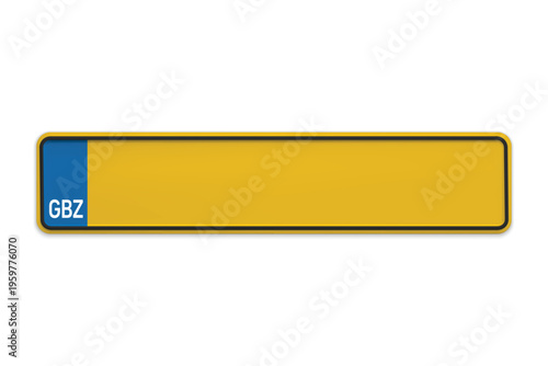 Car number plate of United Kingdom. Vehicle registration license of british region Gibraltar
