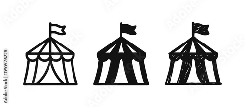 Circus Tent with Flag Icon Set - Entertainment and Event Symbol