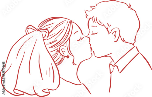 Bride and Groom Kissing Romantic Wedding Couple Illustration