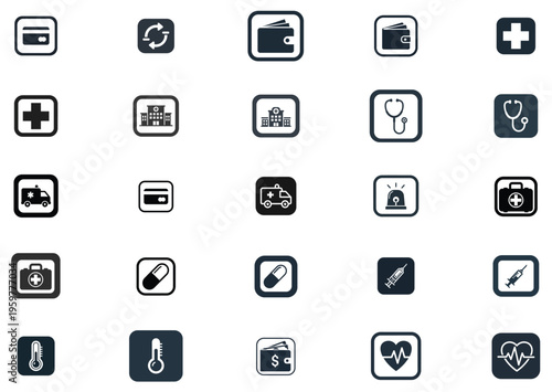 Medical Icons Set Health, Hospital, Pharmacy, And Emergency Care Symbols