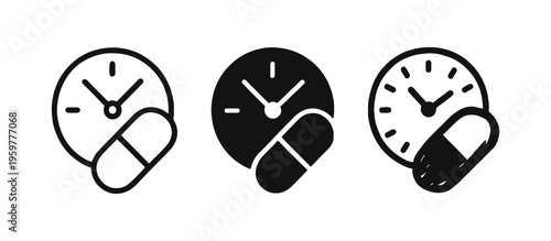 Medicine Reminder Icon Set - Medication Schedule and Timely Dosing