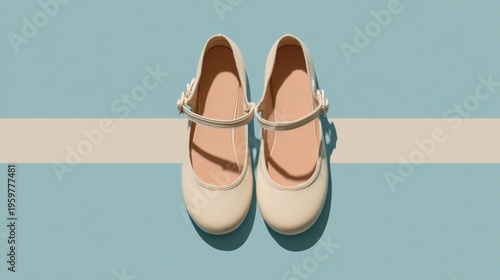 Elegant Pale Shoes on Blue Background with Soft Shadow and Light