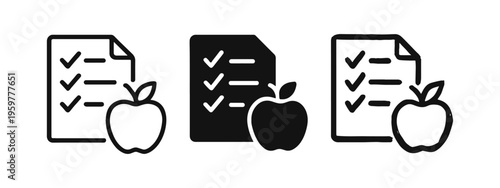 Healthy Diet Plan and Checklist Icon Set - Nutrition and Wellness Goals Vector Symbols