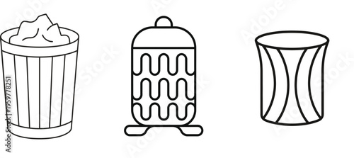Simple line drawings of three different cylindrical containers