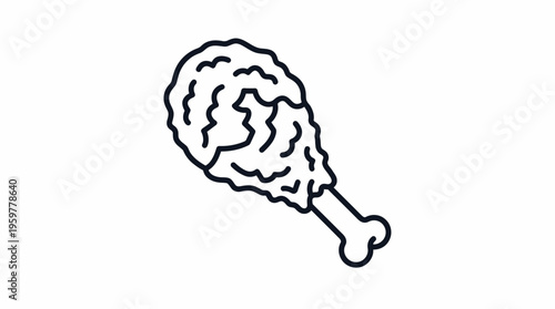 Textured line art of a fried chicken drumstick, isolated white background.