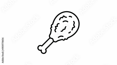 Crispy Fried Chicken Leg Drumstick Line Art on Isolated White Background