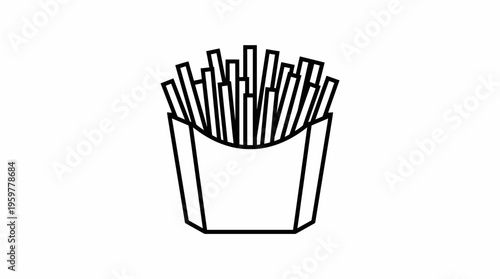Classic french fries outline icon, crispy potato sticks in a carton on isolated white background.