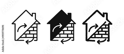 Home Insulation and Ventilation Icon Set - House Energy Efficiency Vector Symbols