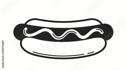 Classic hot dog solid icon, sausage in bun with sauce topping on isolated white background.