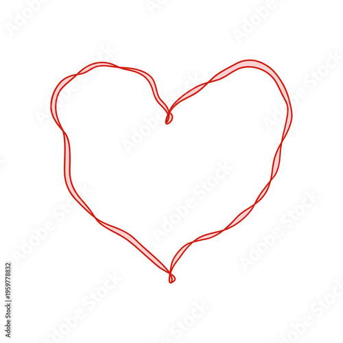 Whimsical red heart frame made of twisted lines of ribbon in coquette style. Romantic, minimal and playful vector design for Valentines Day, love-themed projects, greeting cards or social media posts