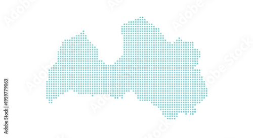 Abstract teal pixelated shape resembling a landmass or geographical outline on white high quality professional detailed