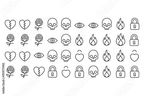 Set of Simple Outline Icons for Web and App Design