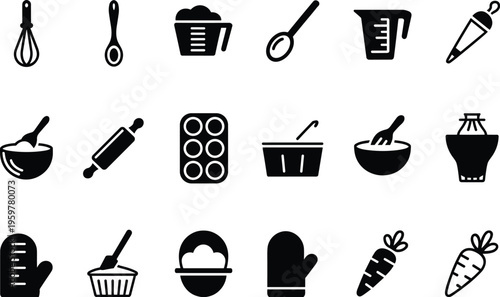 Black and white minimalist of household and tools in a grid layout household tools utensils