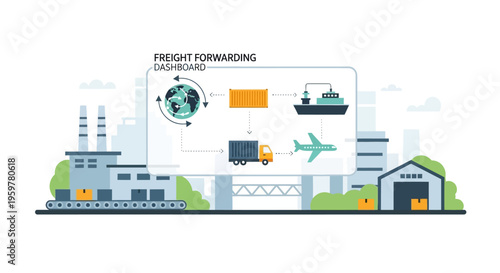 Freight Forwarding Dashboard Global Logistics Network Diagram: Supply Chain Management, International Shipping, Air Cargo & Trucking Operations