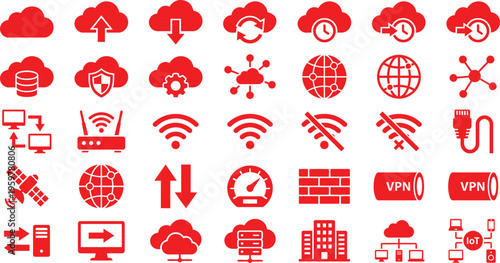 Cloud computing icons set network data storage technology vector collection