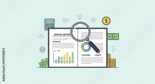 Flat minimalist illustration of company financial transparency b