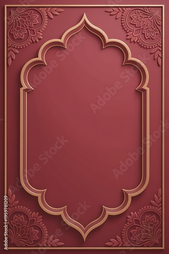 Ornate Red and Gold Indian Frame: Intricate Carved Patterns for Traditional Cultural Backgrounds